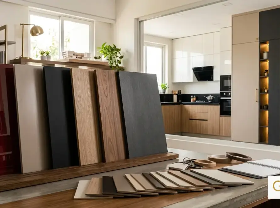 Laminate finish samples for choosing the right gloss and thickness for each room